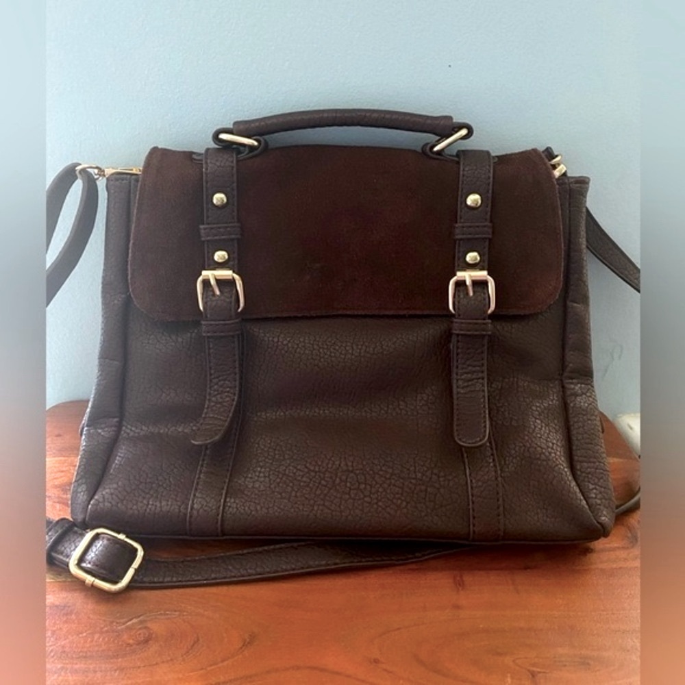MMS Dark Brown Leather & Suede Satchel